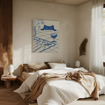 Curious Blue Cat Dinner | Canvas - Room Interior 2