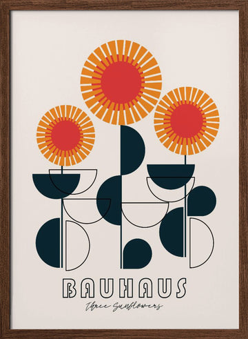 Modern Geometric Sunflowers | Poster - Walnut Frame Interior