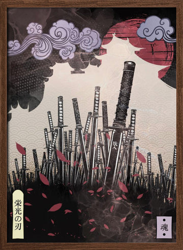 Samurai Blades Red Sun | Poster - Walnut Frame Interior