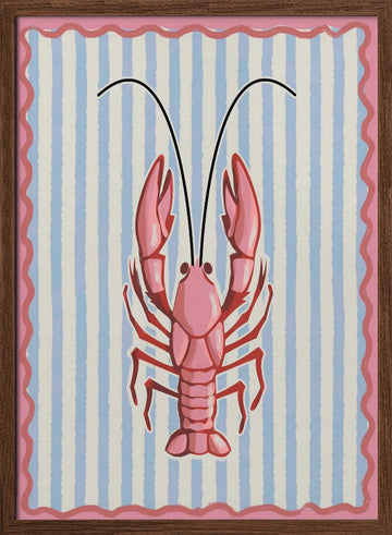 Coastal Pink Lobster | Poster - Walnut Frame Interior