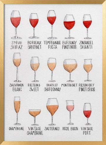 Wine Glass Varieties | Poster - Gold Frame Interior