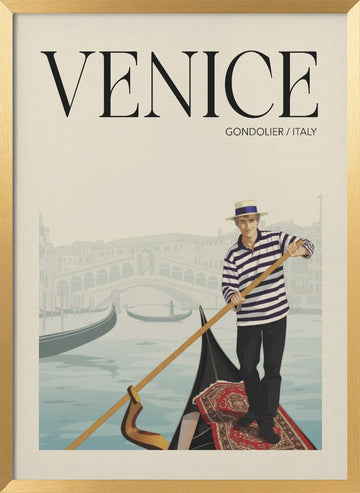 Venice Gondolier Scene | Poster - Gold Frame Interior
