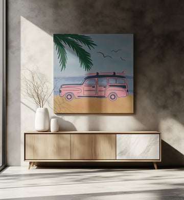 Pink Beach Surfer Car | Canvas - Room Interior 2