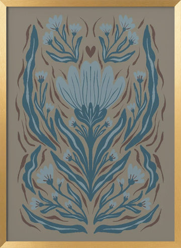 Muted Botanical Heart | Poster - Gold Frame Interior