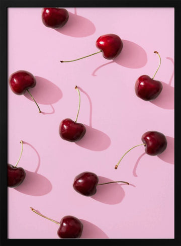 Red Cherries Pink Pop | Poster - Black Metal Frame Interior