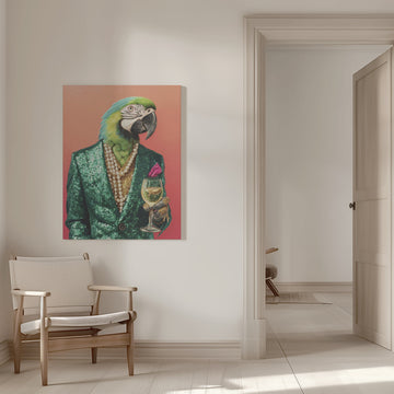 Dapper Parrot with Wine | Canvas - Room Interior 1