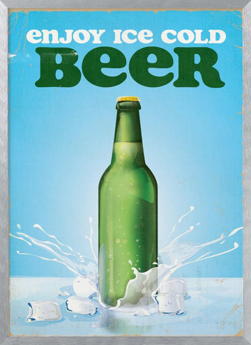 Ice Cold Beer Splash | Poster - Silver Frame Interior