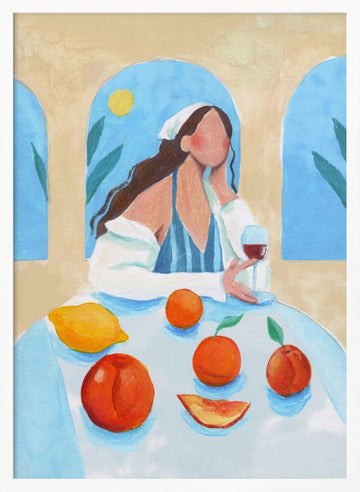 Girl with Peaches | Poster - White Frame Interior