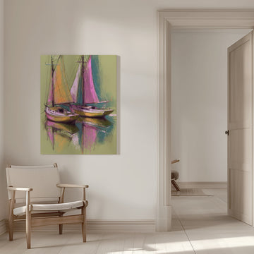 Colorful Sailboat Reflections | Canvas - Room Interior 1