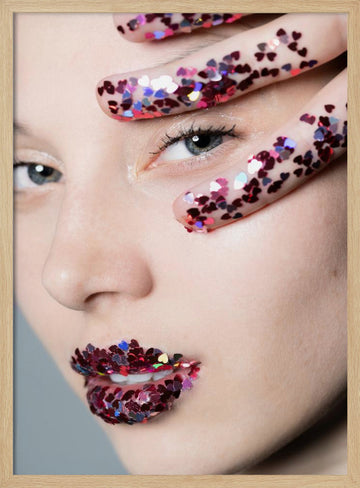 Glitter Heart Lips | Poster - Wood Frame Interior
