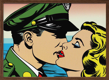Pop Art Soldier Kiss | Poster - Walnut Frame Interior