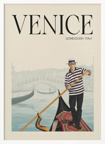 Venice Gondolier Scene | Poster - White Frame Interior