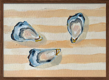 Coastal Oysters on Stripes | Poster - Walnut Frame Interior
