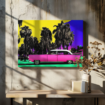 Pink Retro Palm Scene | Canvas - Room Interior 2