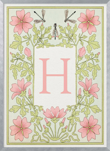Elegant Floral Letter H | Poster - Silver Frame Interior