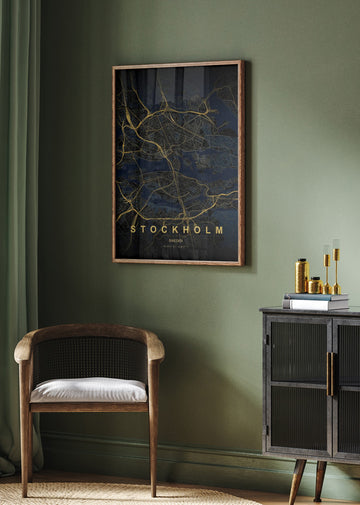 Golden Stockholm Map | Poster - Room Interior 2