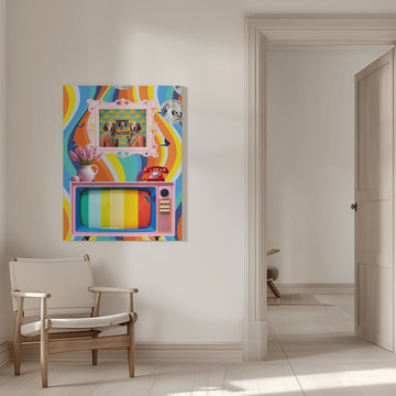 Colorful Retro Dog Scene | Canvas - Room Interior 1
