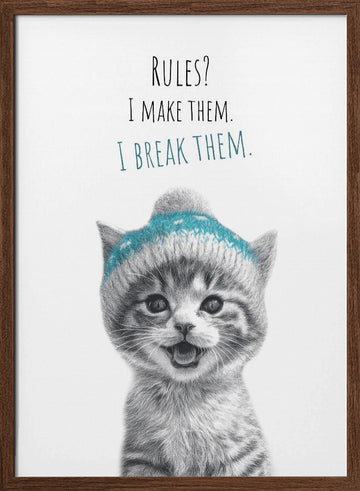 Happy Kitten Rules | Poster - Walnut Frame Interior
