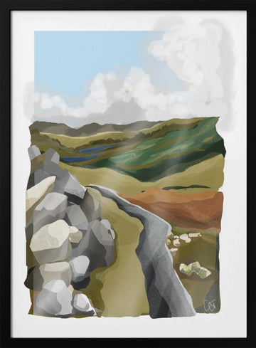 Winding Mountain Path | Poster - Black Metal Frame Interior