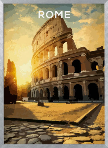 Ancient Rome Colosseum Sunset | Poster - Silver Frame Interior