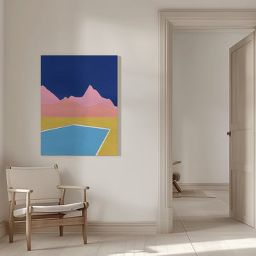 Blue Pool Pink Mountains | Canvas - Room Interior 1