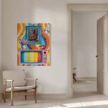 Vibrant Retro Dog Portrait | Canvas - Room Interior 1