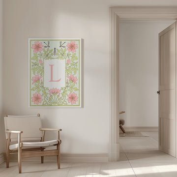 Pink Floral Letter L | Canvas - Room Interior 1