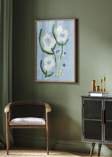 Blue Pastel Flowers | Poster - Room Interior 2