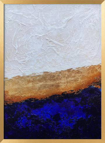 Deep Blue Gold Abstract | Poster - Gold Frame Interior