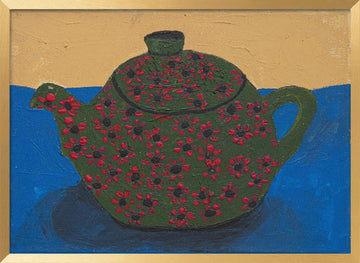 Green Floral Teapot Still Life | Poster - Gold Frame Interior