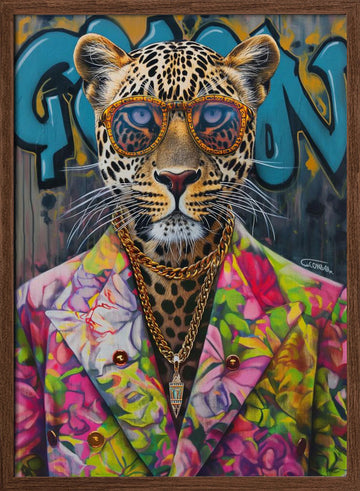Stylish Leopard Graffiti | Poster - Walnut Frame Interior