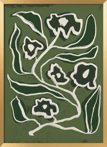 Modern Green Flowers | Poster - Gold Frame Interior