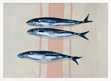 Three Blue Sardines | Poster - White Frame Interior