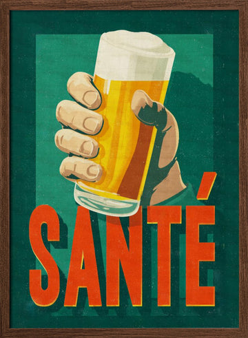 Santé Beer Toast | Poster - Walnut Frame Interior