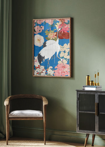 Japanese Cranes Floral Art | Poster - Room Interior 2