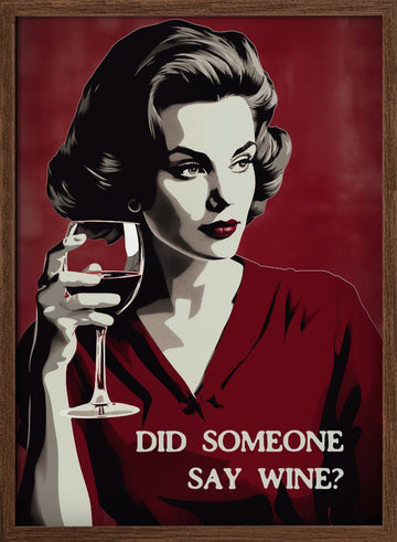 Retro Wine Woman | Poster - Walnut Frame Interior