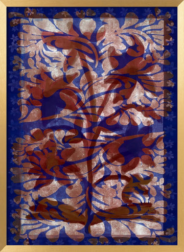 Blue Botanical Flourish | Poster - Gold Frame Interior