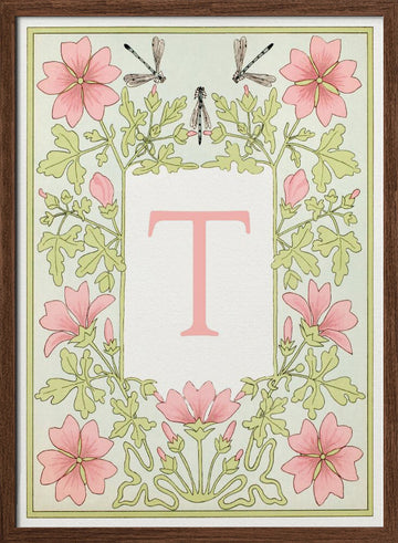 Elegant Botanical Letter T | Poster - Walnut Frame Interior