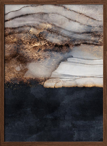 Golden Fluid Abstract | Poster - Walnut Frame Interior