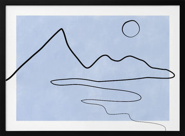 Minimalist Mountain Lake Sun | Poster - Black Metal Frame Interior