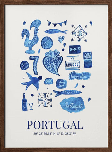 Portugal Cultural Symbols | Poster - Walnut Frame Interior
