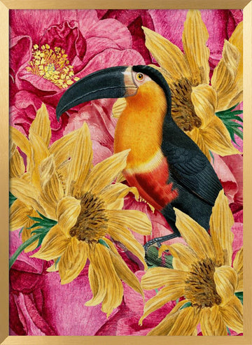 Vibrant Toucan and Flowers | Poster - Gold Frame Interior