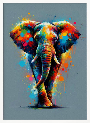 Vibrant Splatter Elephant | Poster - White Frame Interior