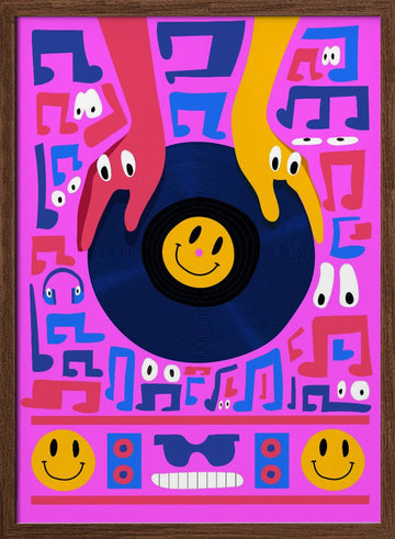Pink Music Dance Party | Poster - Walnut Frame Interior