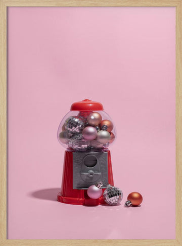 Pink Gumball Christmas Ornaments | Poster - Wood Frame Interior