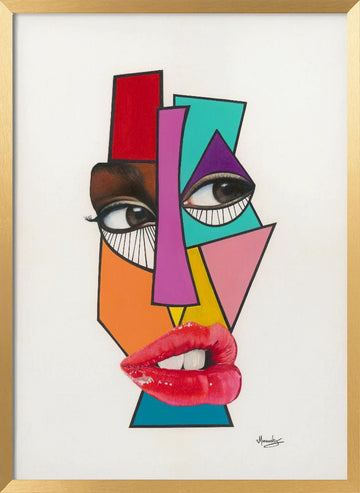 Vibrant Cubist Face | Poster - Gold Frame Interior