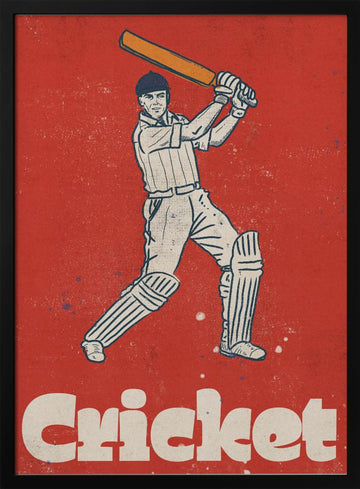 Vintage Cricket Player | Poster - Black Metal Frame Interior