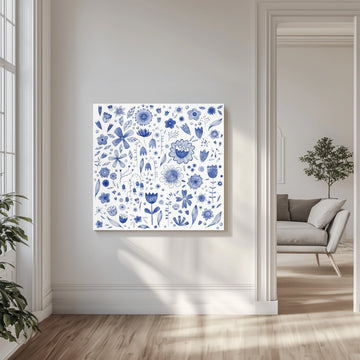 Whimsical Blue Flowers | Canvas - Room Interior 1