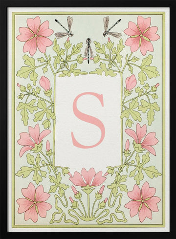 Pink Floral Monogram S | Poster - Black Metal Frame Interior