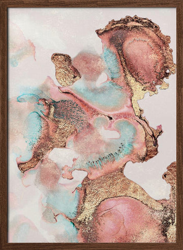 Liquid Gold and Teal | Poster - Walnut Frame Interior
